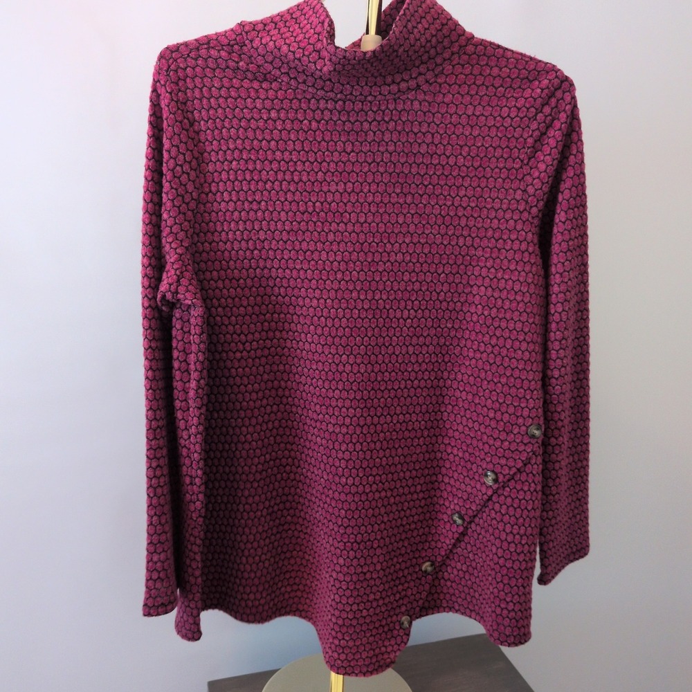 New York Laundry Tunic Women Large Magenta Honeycomb Mock Neck Button Hem Top